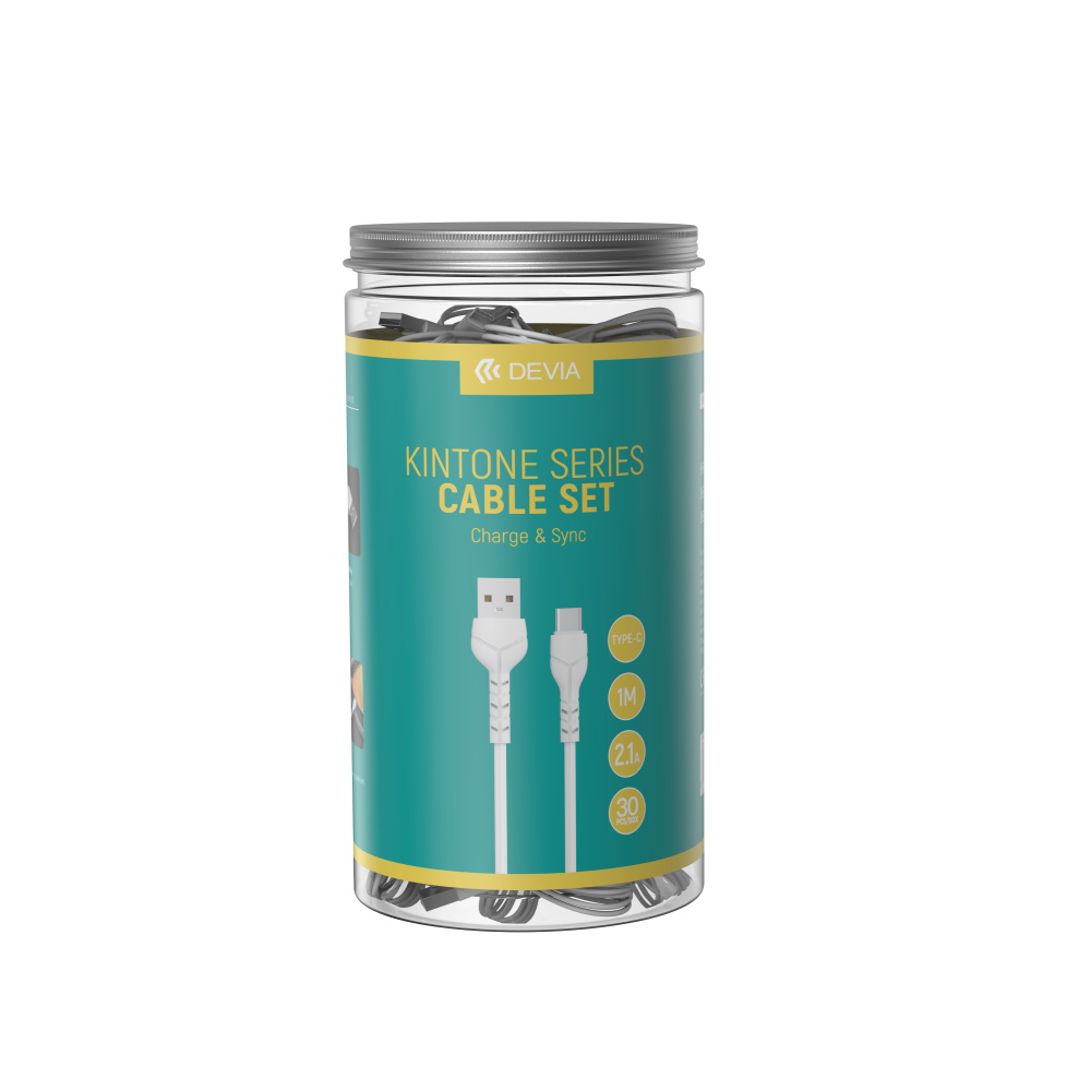 Devia cable Kintone V2 EC305 USB – USB-C 1,0 m 2,1A white set 30 pcs