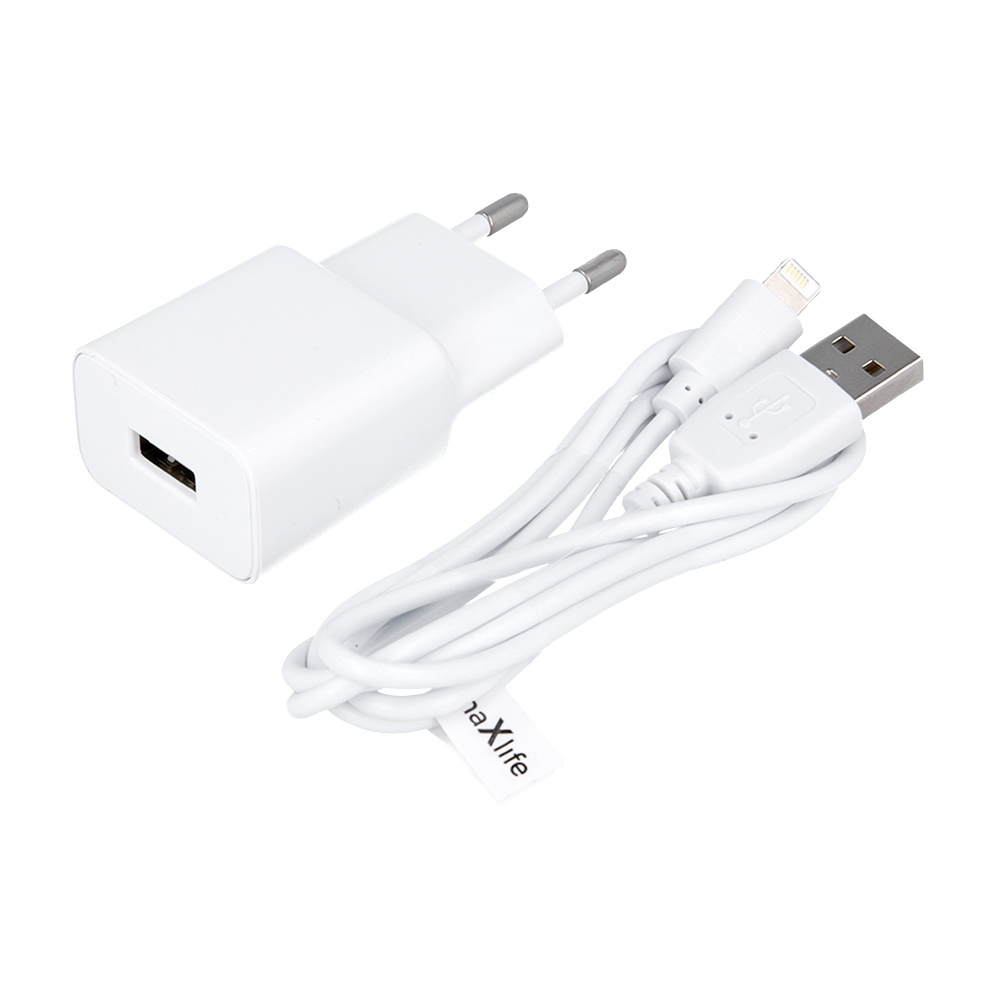 Maxlife MXTC-01 laddare 1x USB 2,1A vit + Lightning-kabel