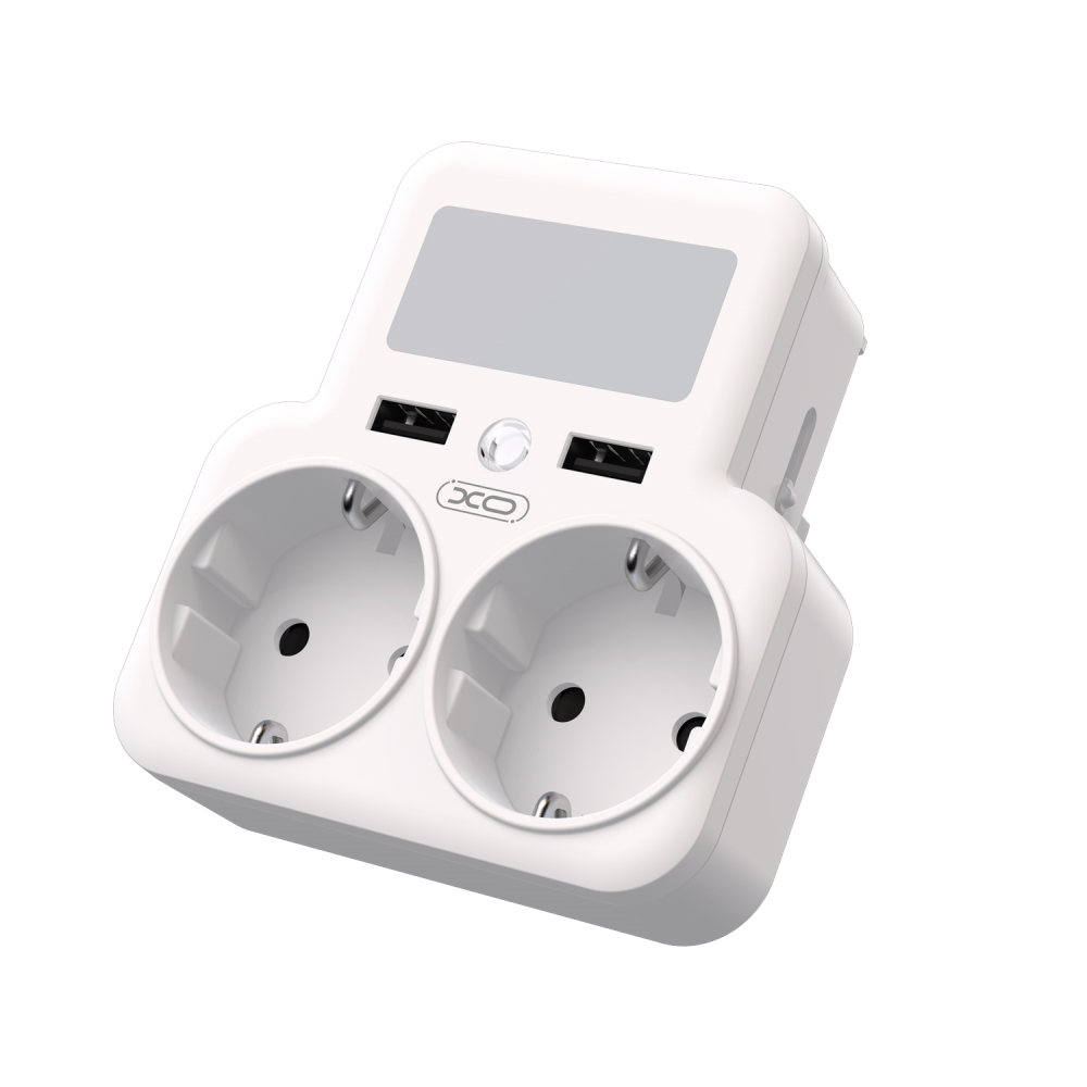 XO wall charger with socket splitter WL09 2,4 A 2x USB white LED 16A 4000W  MAX