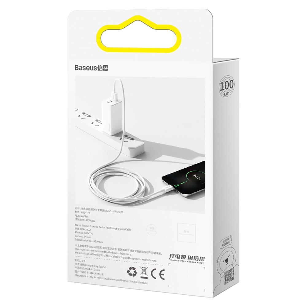 Baseus-kabel Superior USB – microUSB 1,0 m 2,0A vit