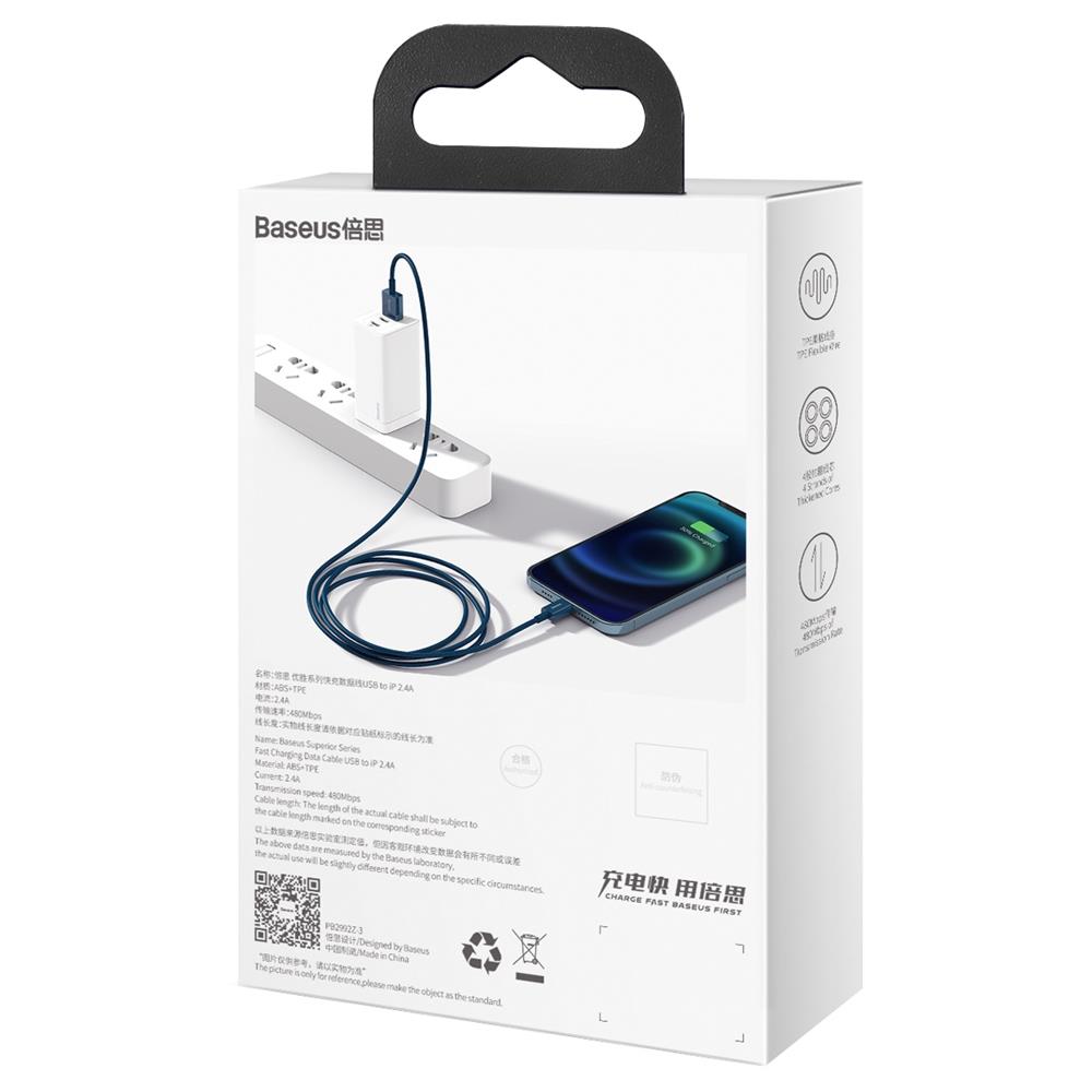 Baseus cable Superior USB – Lightning 1,0 m 2,4A blue