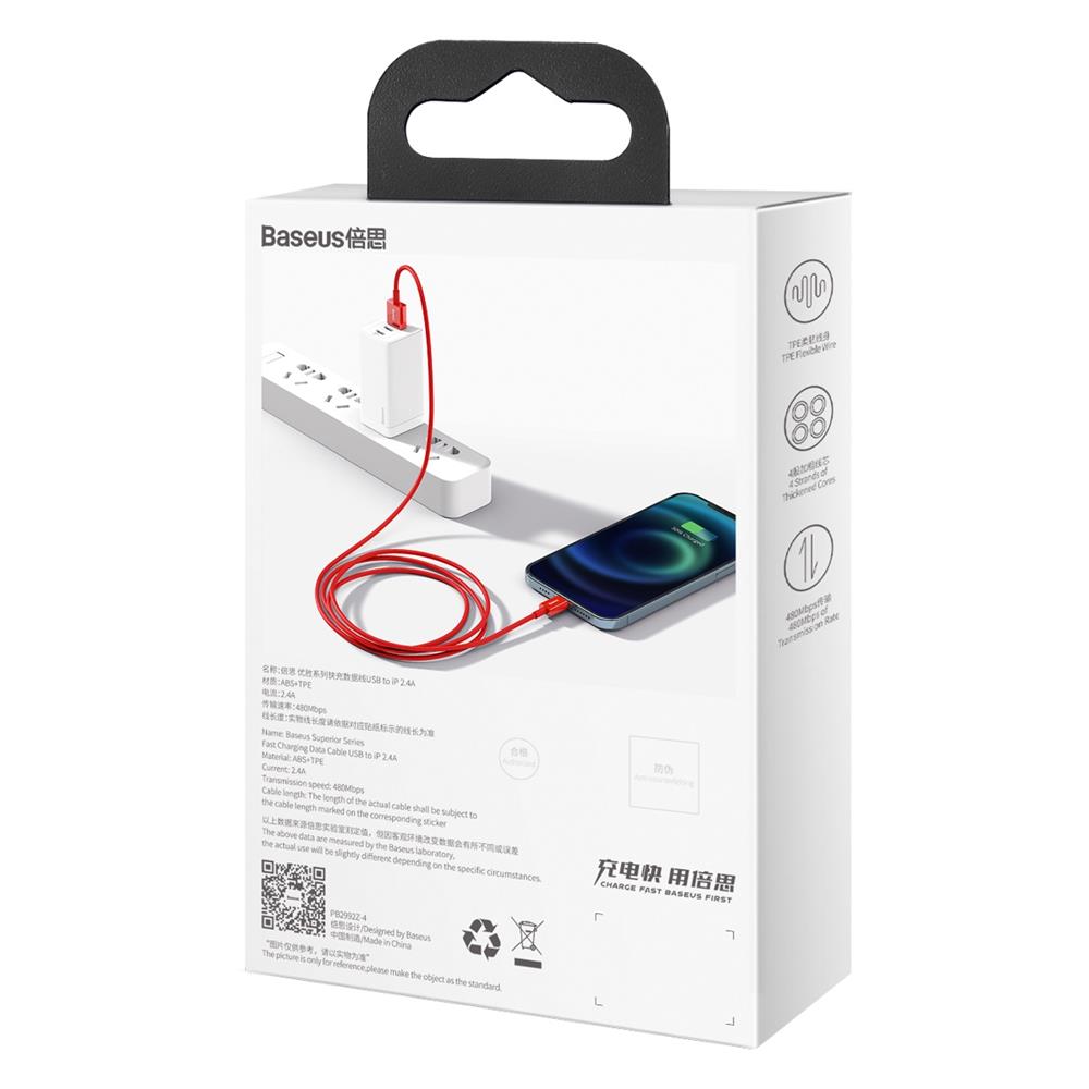Baseus-kabel Superior USB – Lightning 1,0 m 2,4A röd