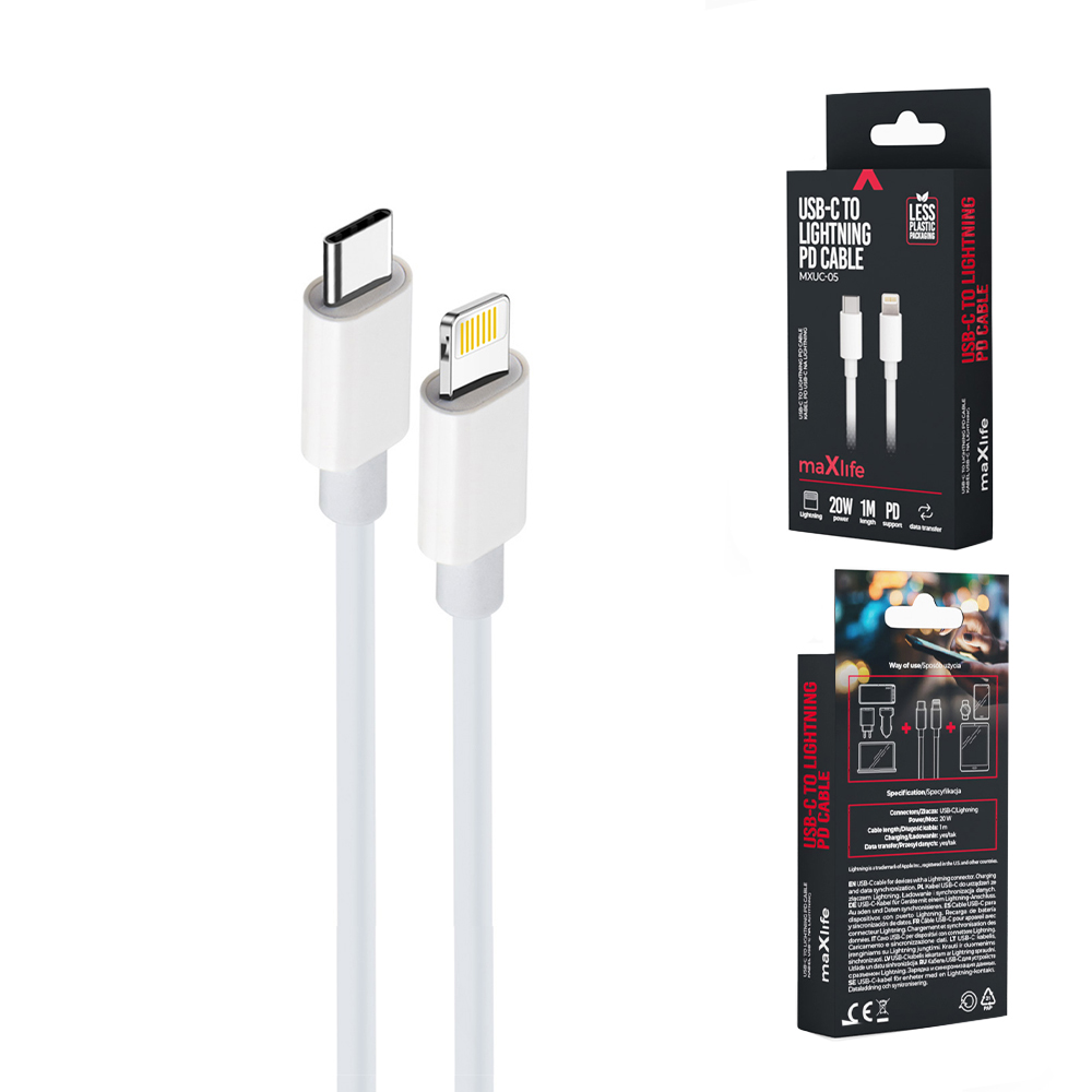 Maxlife MXUC-05 cable USB-C – Lightning 2,0 m 20W white
