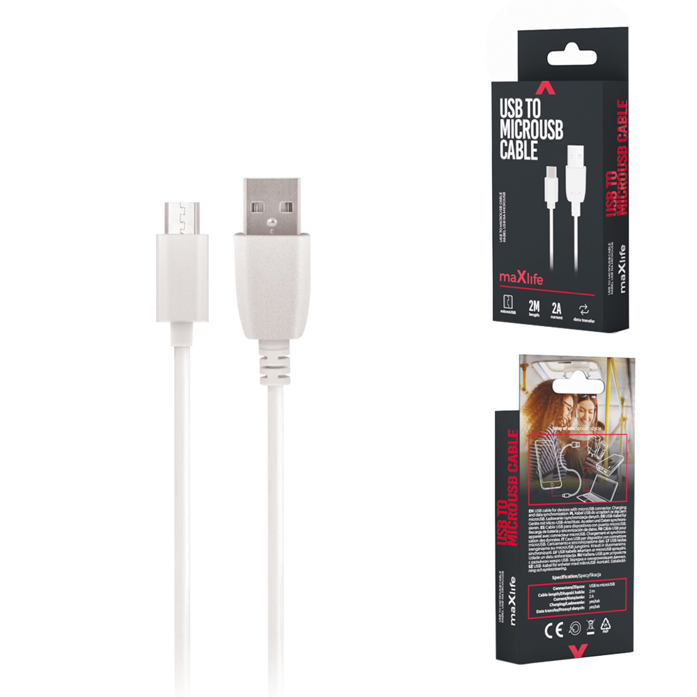 Maxlife kabel USB - microUSB 2,0 m 2A biały