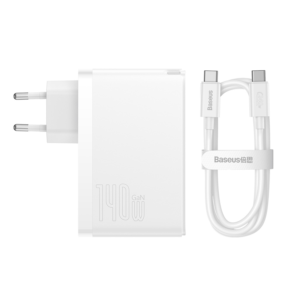 Baseus wall charger GaN5 Pro PD 140W 2x USB-C 1x USB white + USB-C – USB-C 240W cable