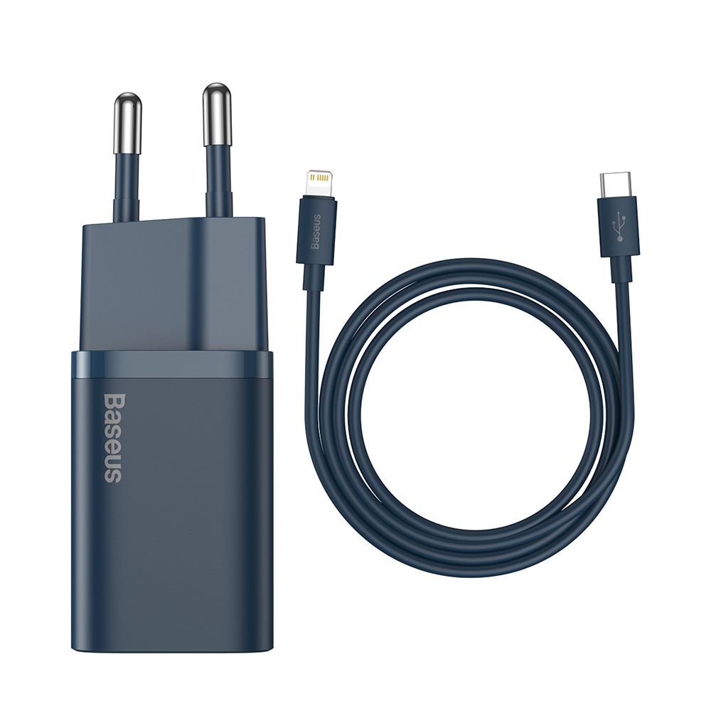 Baseus väggladdare Super Si PD 20W 1x USB-C blå + USB-C – Lightning-kabel