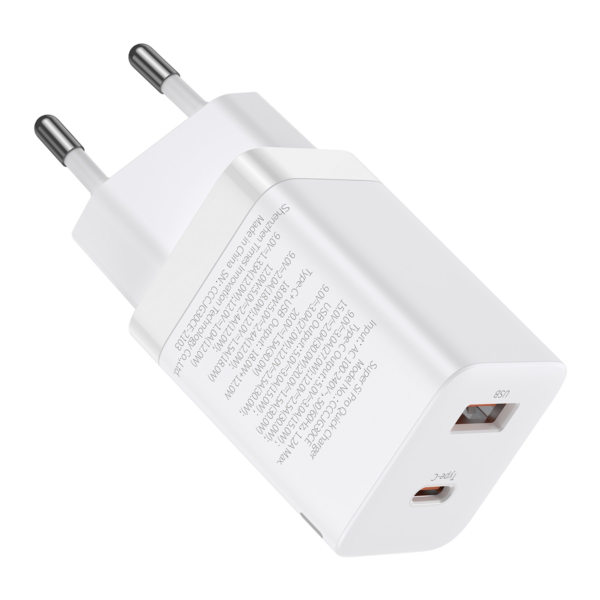 Baseus wall charger Super Si PD 30W 1x USB-C 1x USB white