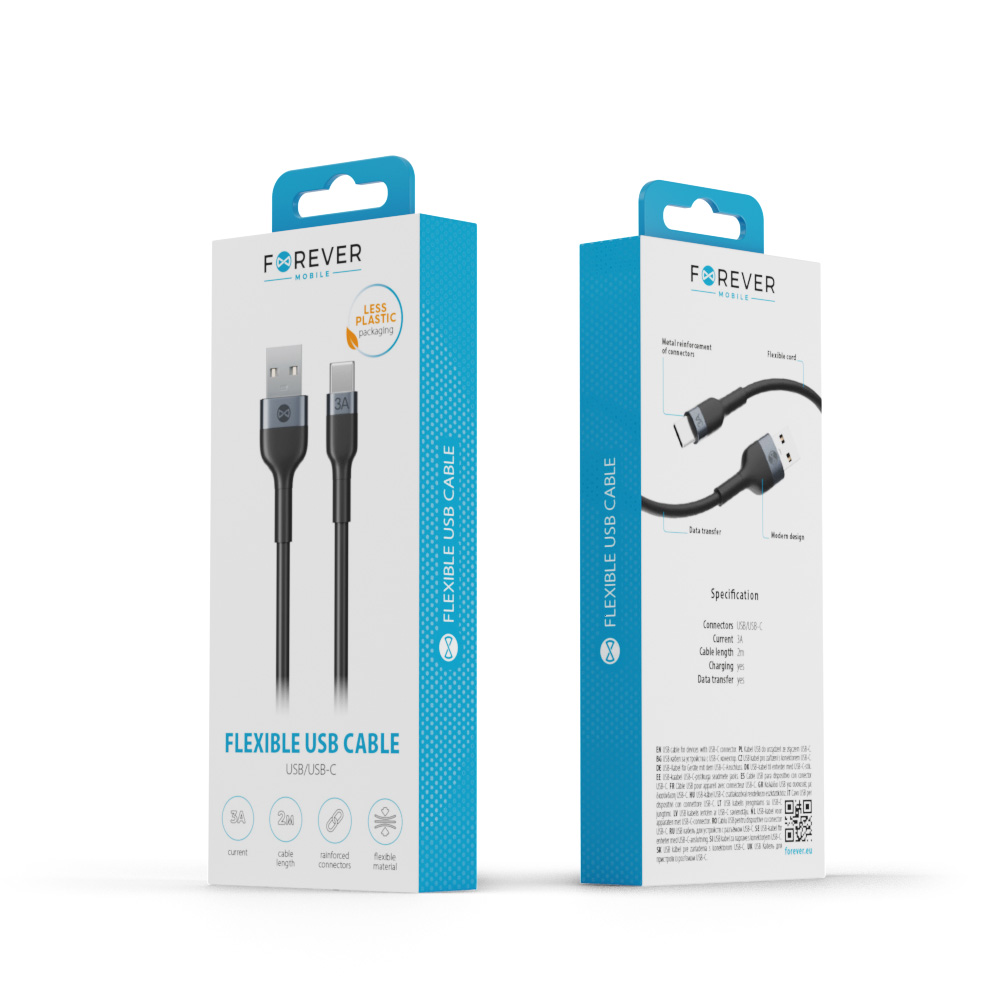 För alltid flexibel kabel USB – USB-C 1,0 m 3A svart