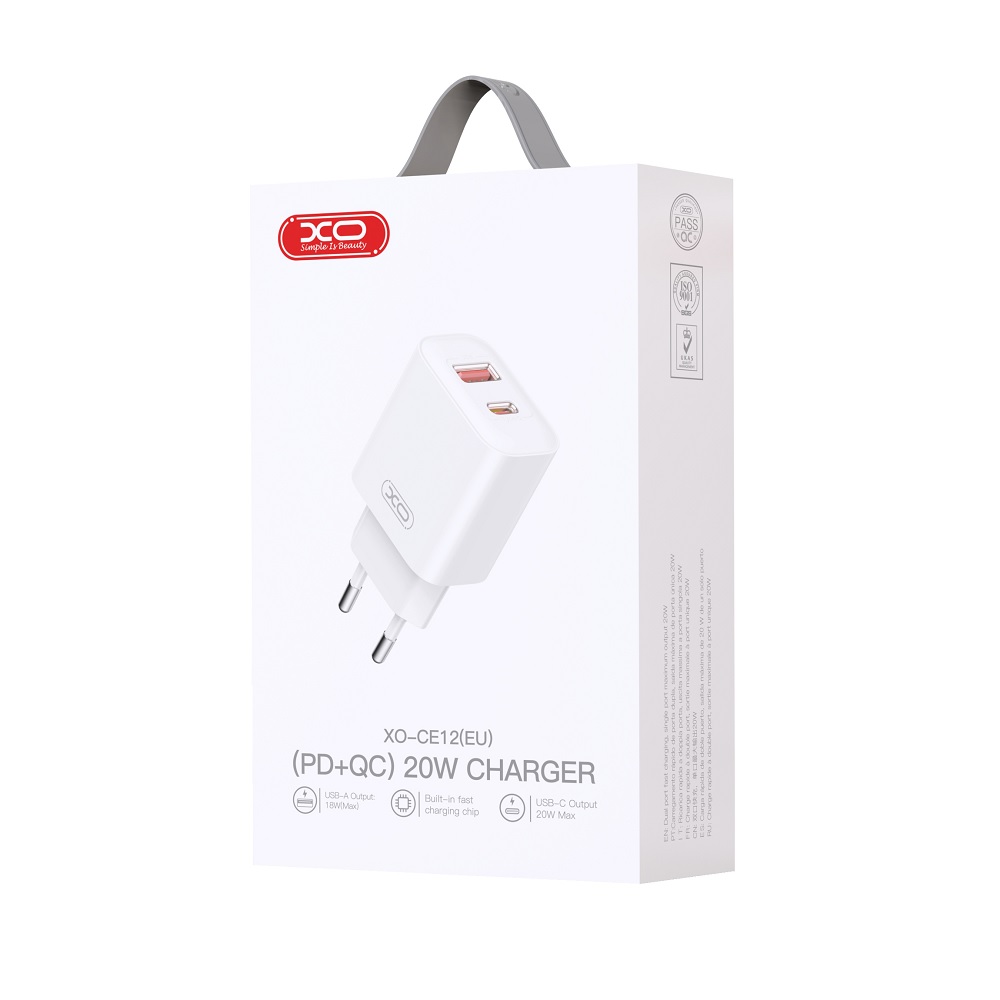 XO wall charger CE12 PD QC 3.0 20W 1x USB 1x USB-C white