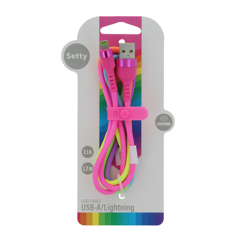 Setty USB – Lightning-kabel 1,2 m 2,1A KNA-L-1.22.113 regnbåge