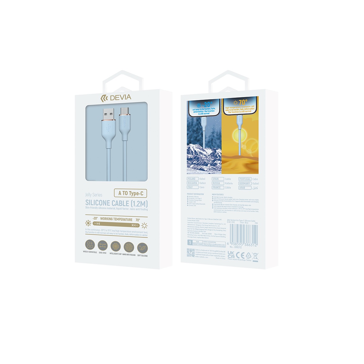 Devia kabel Jelly USB - USB-C 1,2 m 2,4A niebieski