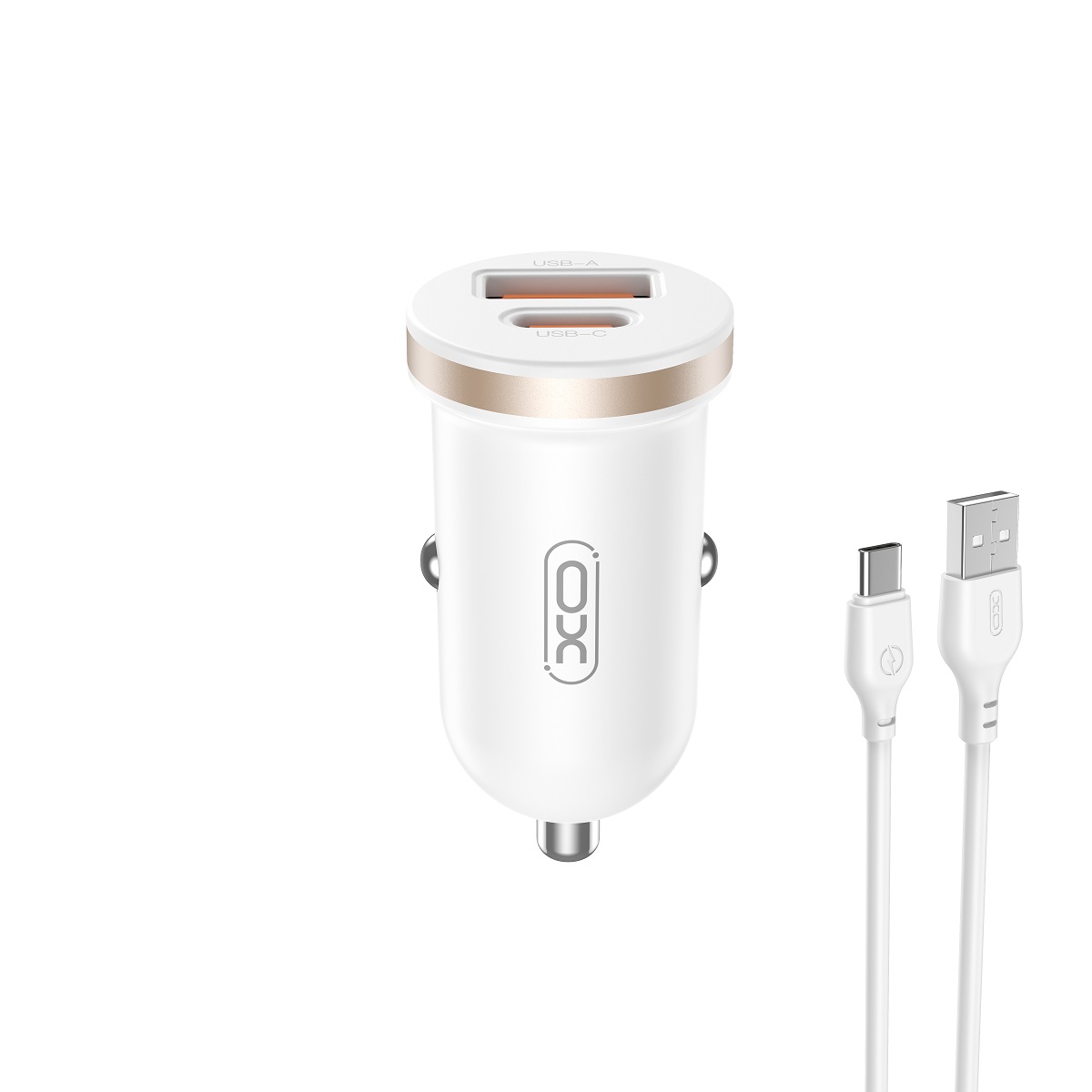 XO bil-laddare CC56 PD 30W QC 1x USB 1x USB-C vit + USB – USB-C-kabel