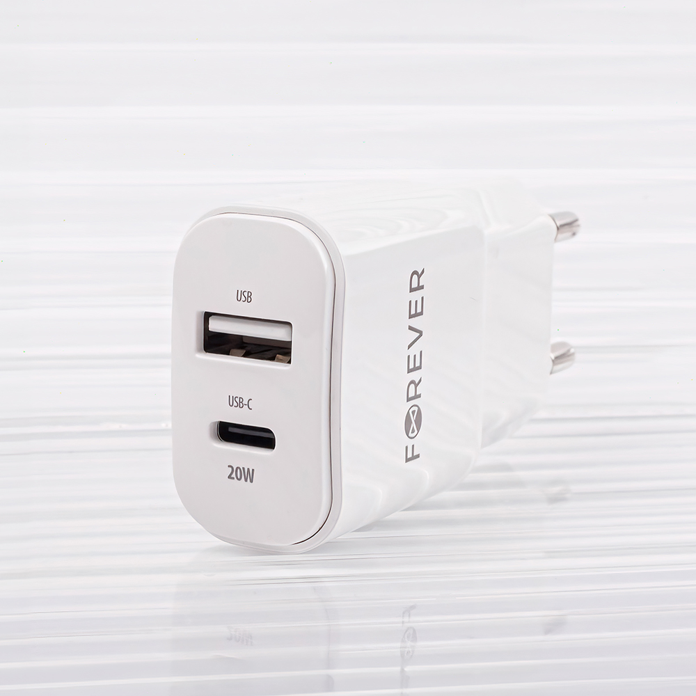 Forever TC-01-20AC PD QC charger 1x USB-C 1x USB 20W white