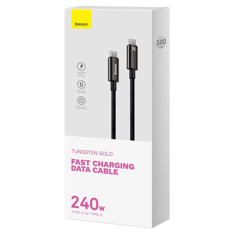 Baseus cable Tungsten PD USB-C – USB-C 1,0m black 240W
