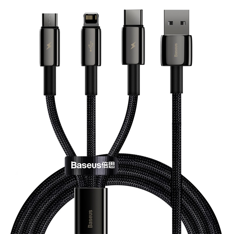 Baseus cable 3in1 Tungsten USB – micro USB + Lightning + USB-C 1,5m 3,5A black