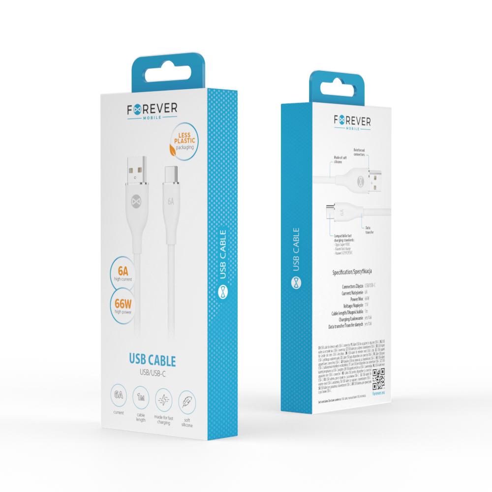 Forever kabel USB - USB-C 1,0 m 6A biały