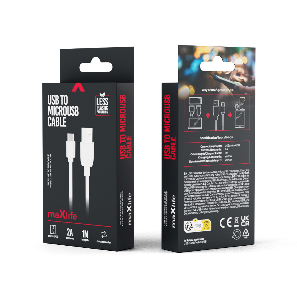 Maxlife cable USB – microUSB 1,0 m 2A white