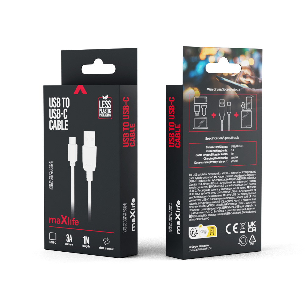Maxlife cable USB – USB-C 1,0 m 3A white