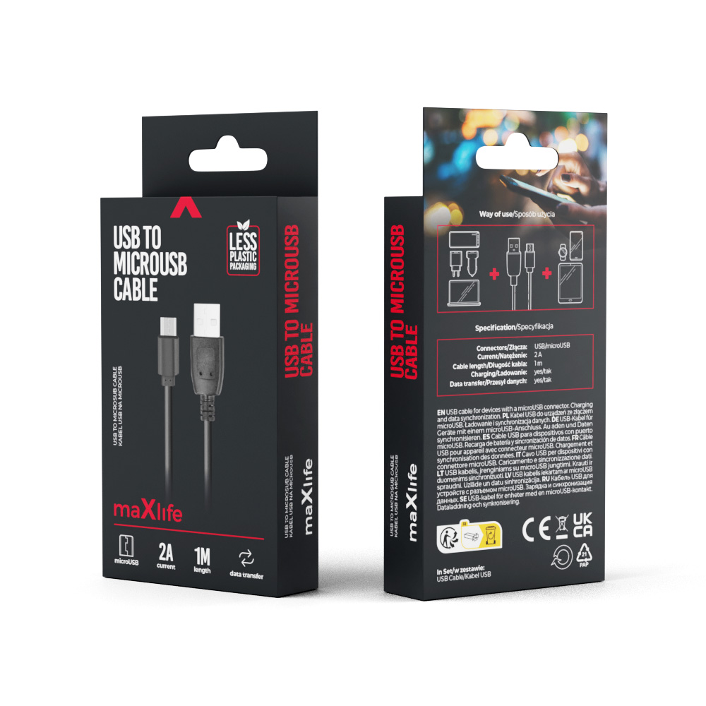 Maxlife cable USB – microUSB 1,0 m 2A black