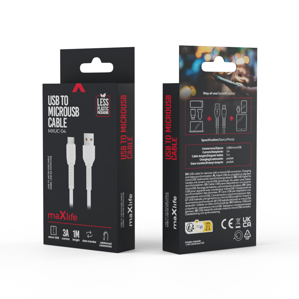 Maxlife MXUC-04 cable USB – microUSB 1,0 m 3A white