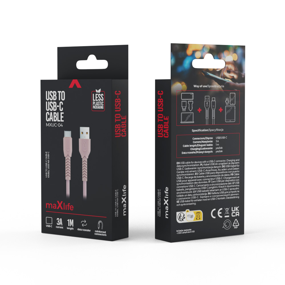 Maxlife MXUC-04 cable USB – USB-C 1,0 m 3A pink