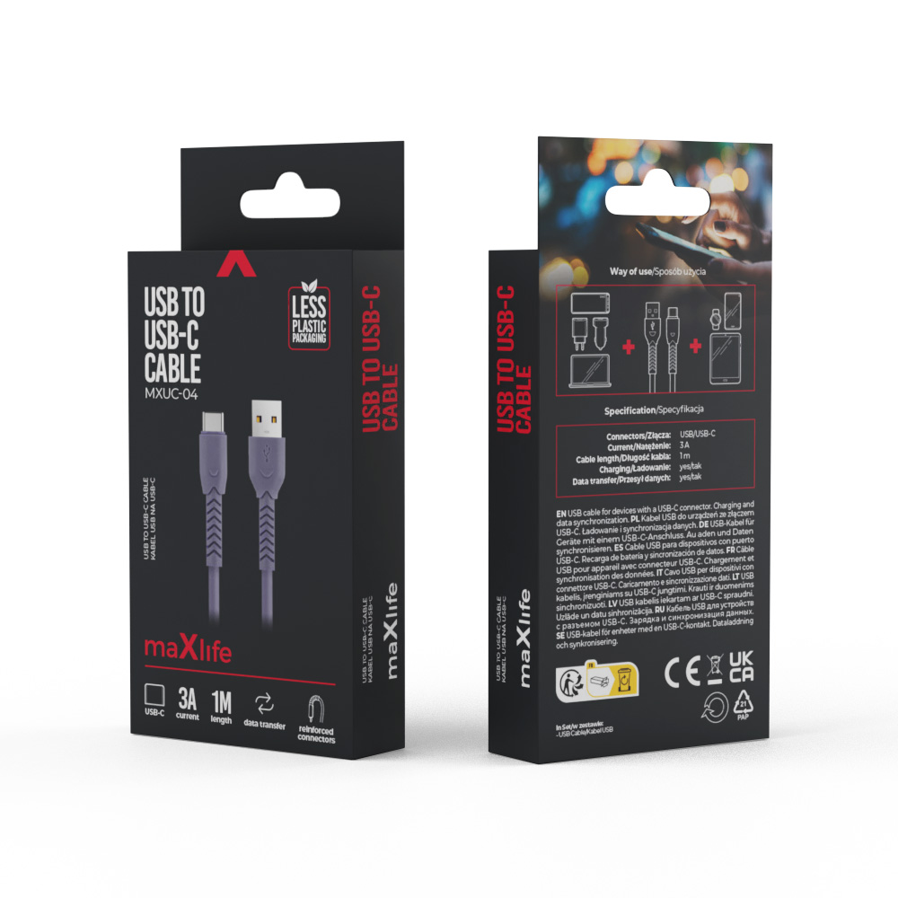 Maxlife MXUC-04 cable USB – USB-C 1,0 m 3A purple