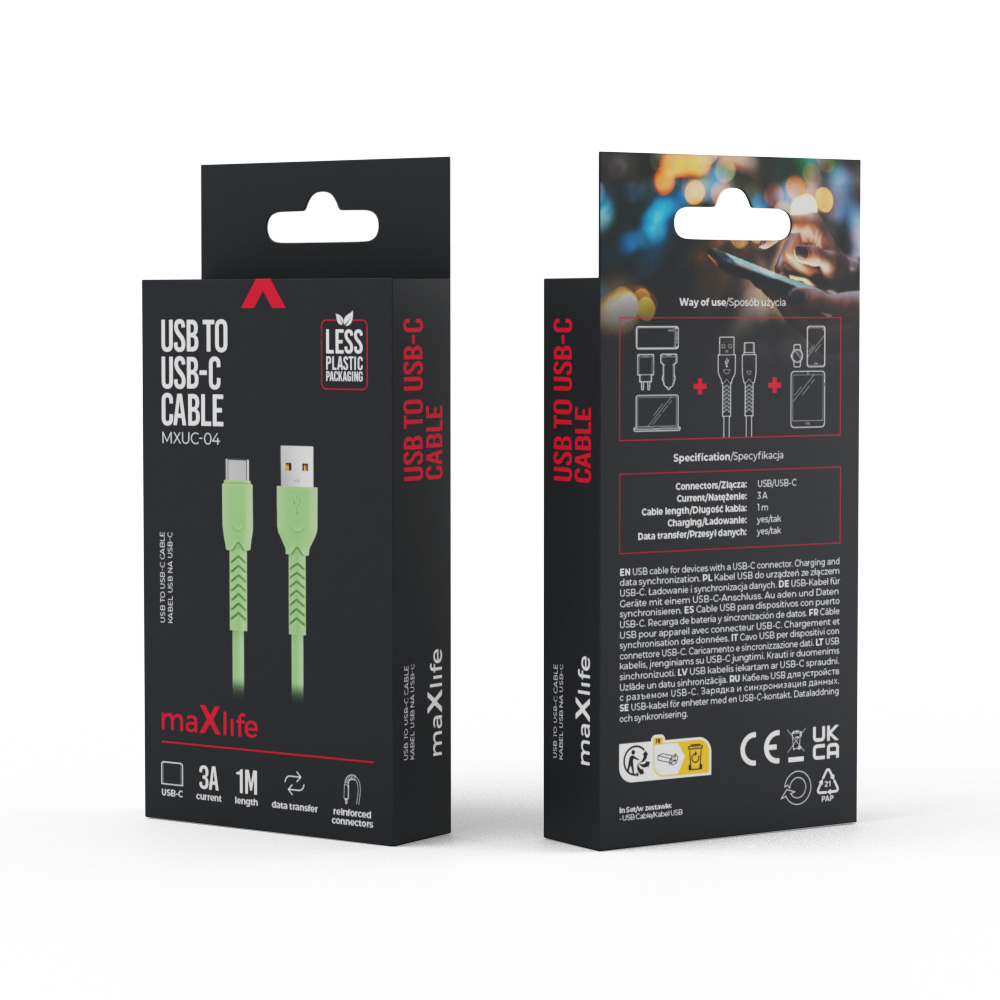 Maxlife MXUC-04 cable USB – USB-C 1,0 m 3A green