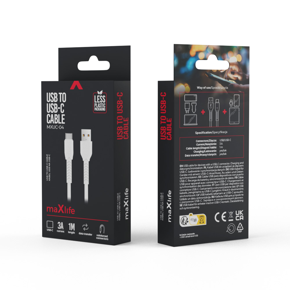Maxlife MXUC-04 cable USB – USB-C 1,0 m 3A white