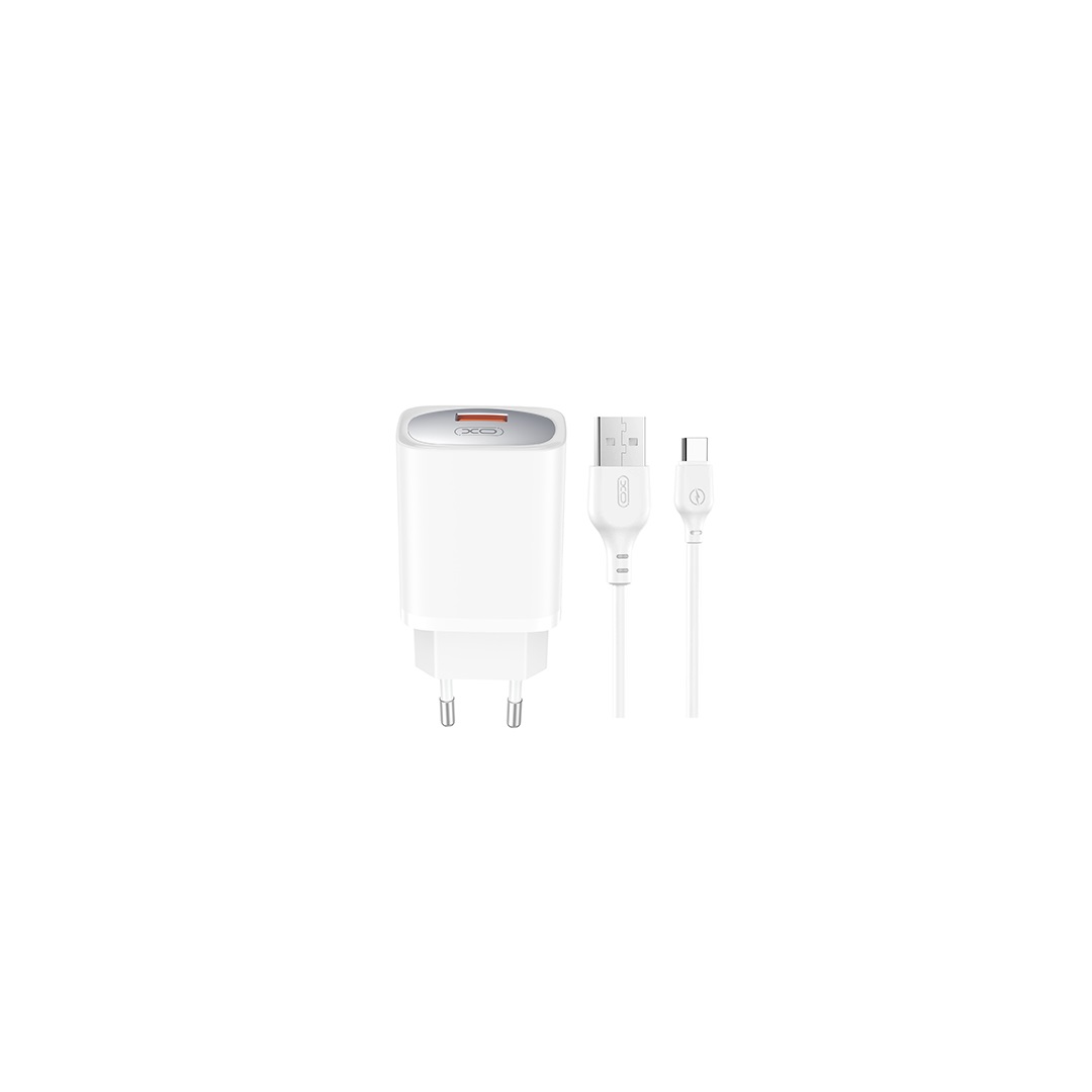 XO väggladdare CE19 QC 18W 1x USB vit + USB-C-kabel