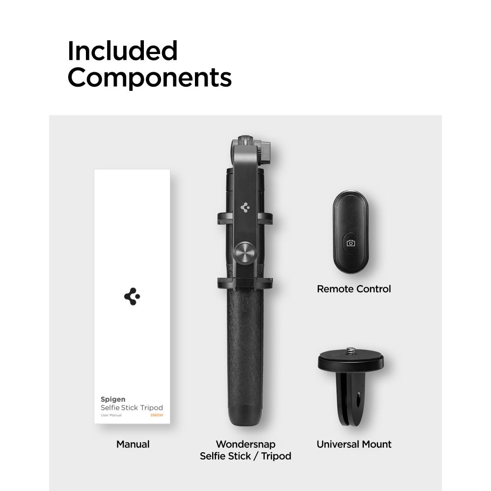 Spigen MagFit Tripod/Selfie Stick S581W – Universal With Rechargeable Remote, Aluminum, MagSafe Compatible