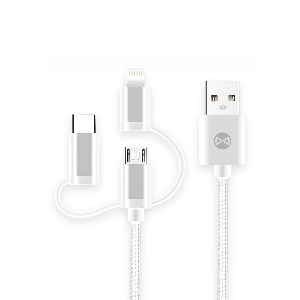 Forever 3in1-kabel USB – Lightning + USB-C + microUSB 1,0 m 1,5A vit