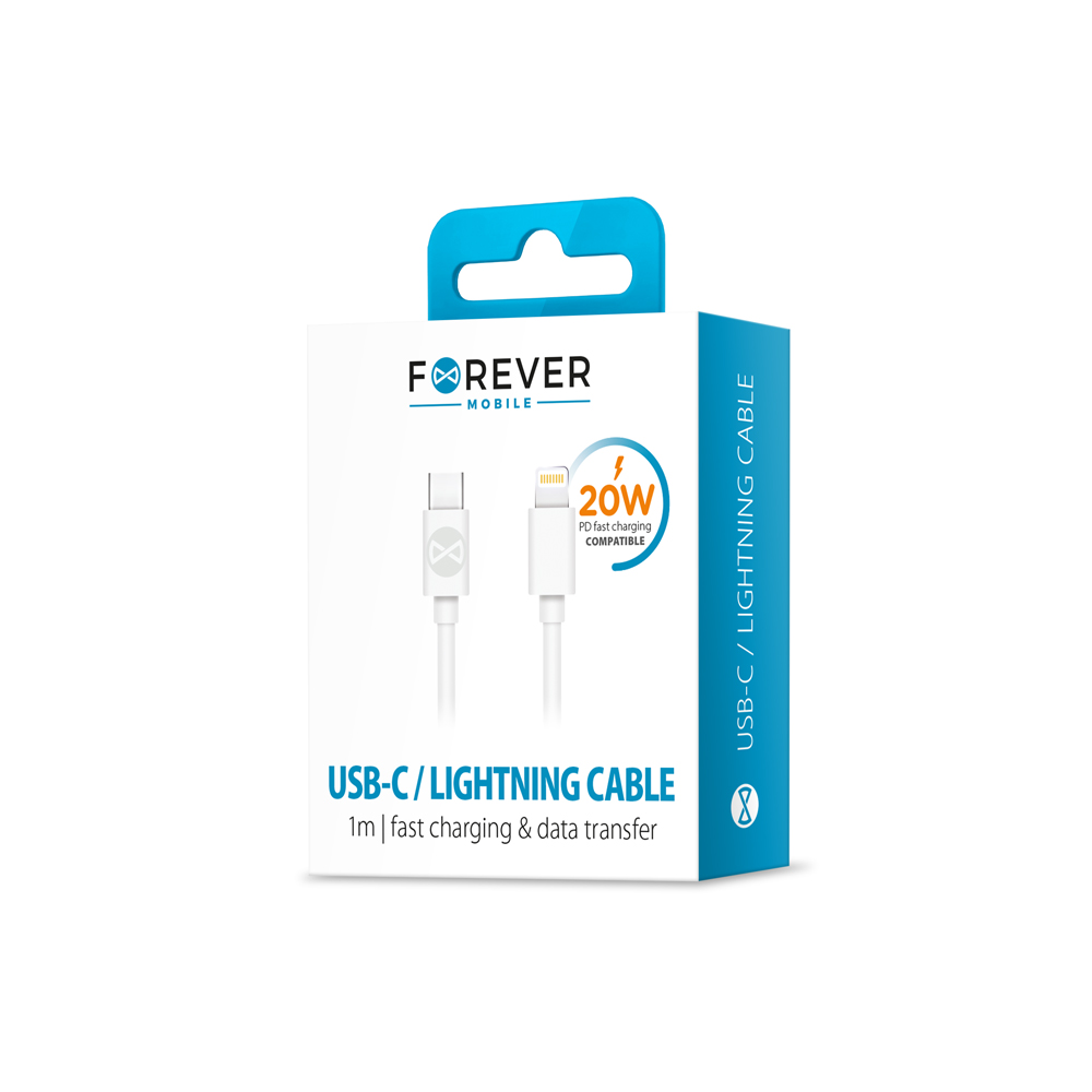 Forever cable USB-C – Lightning 1,0 m 20W white