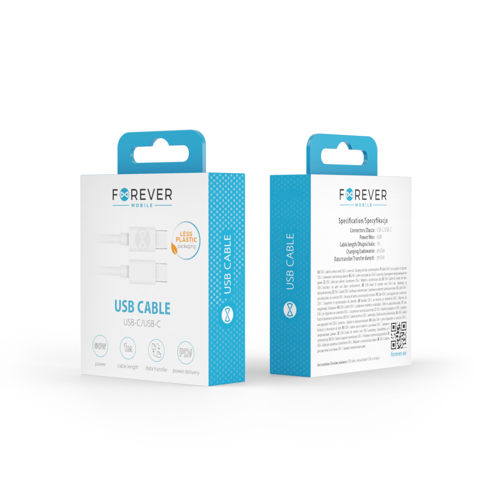 Forever cable USB-C – USB-C 1,0 m 60W white