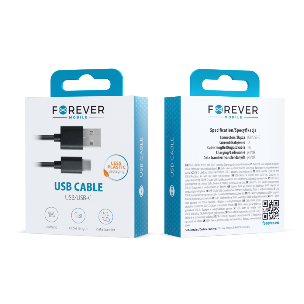 Forever cable USB – USB-C 1,0 m 1A svart