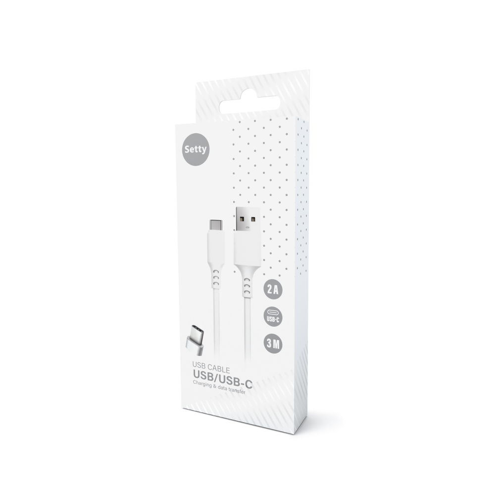 Setty cable USB – USB-C 3,0 m 2A white NEW