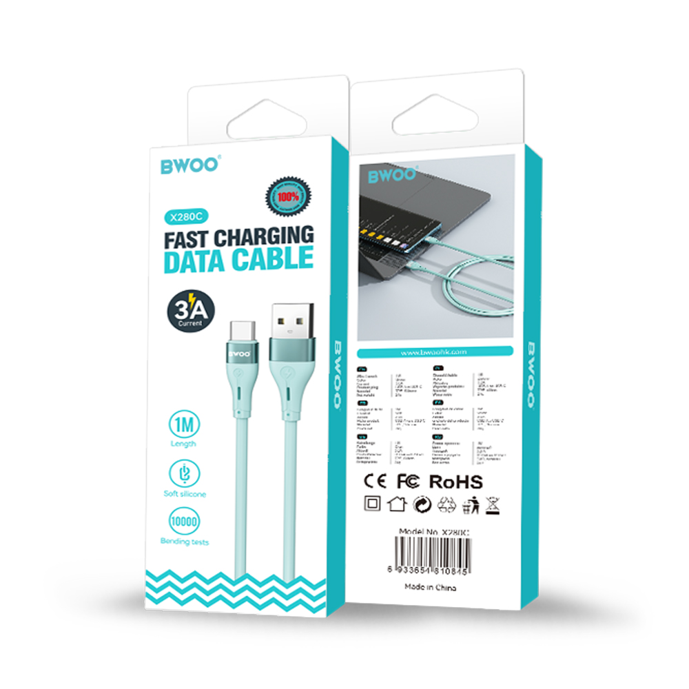 BWOO Cable USB – USB-C 1m 3A Minimalist Silicone White X280C