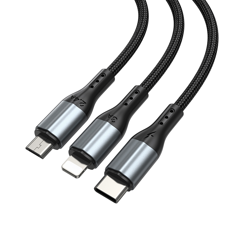 BWOO 3-i-1-kabel USB – USB-C, Lightning, Micro USB 1m 3A X274 svart
