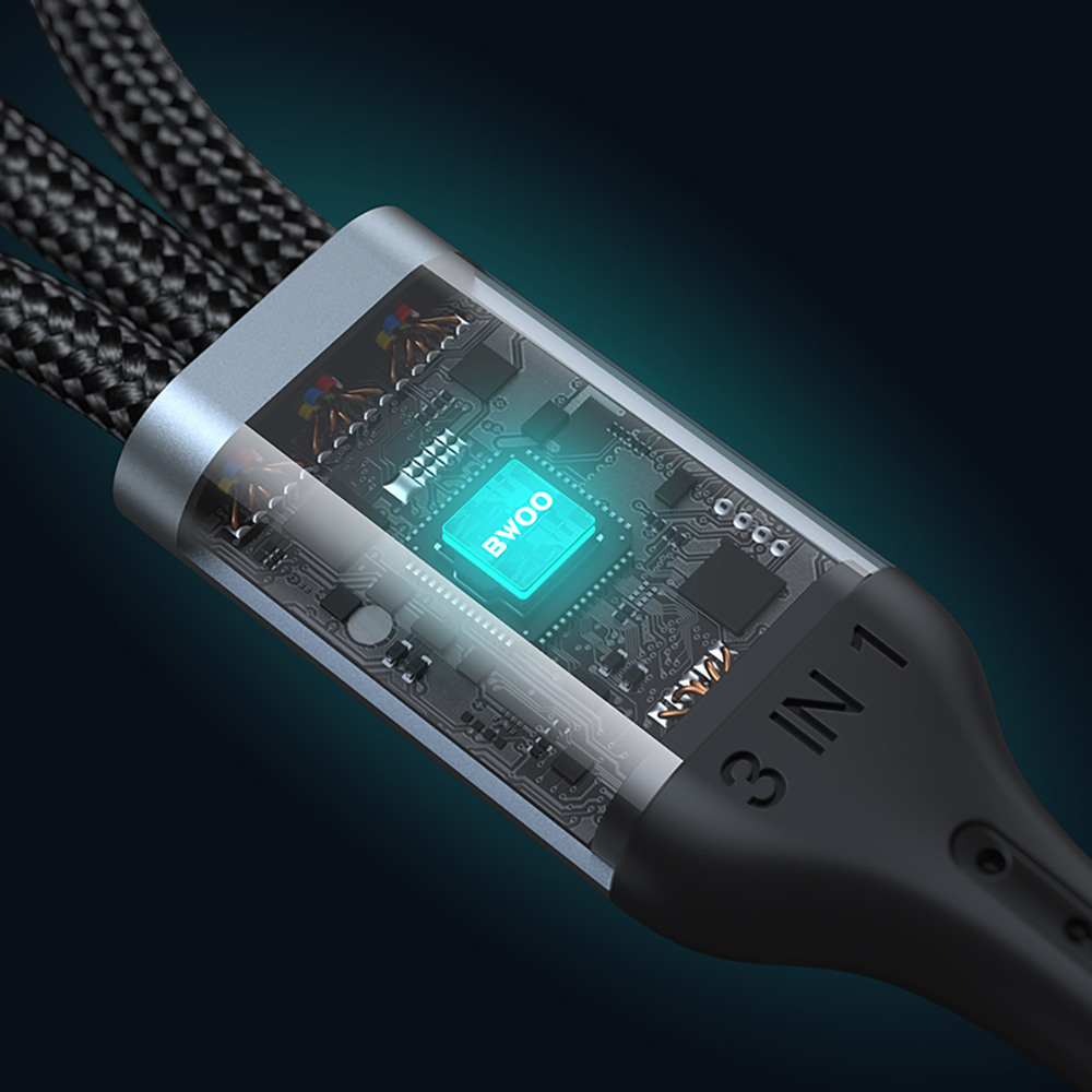 BWOO 3-i-1-kabel USB – USB-C, Lightning, Micro USB 1m 3A X274 svart