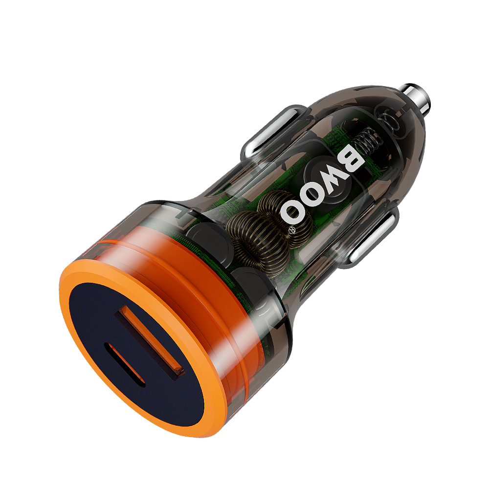 BWOO PD car charger 1x USB-C – USB-A port 38W transparent