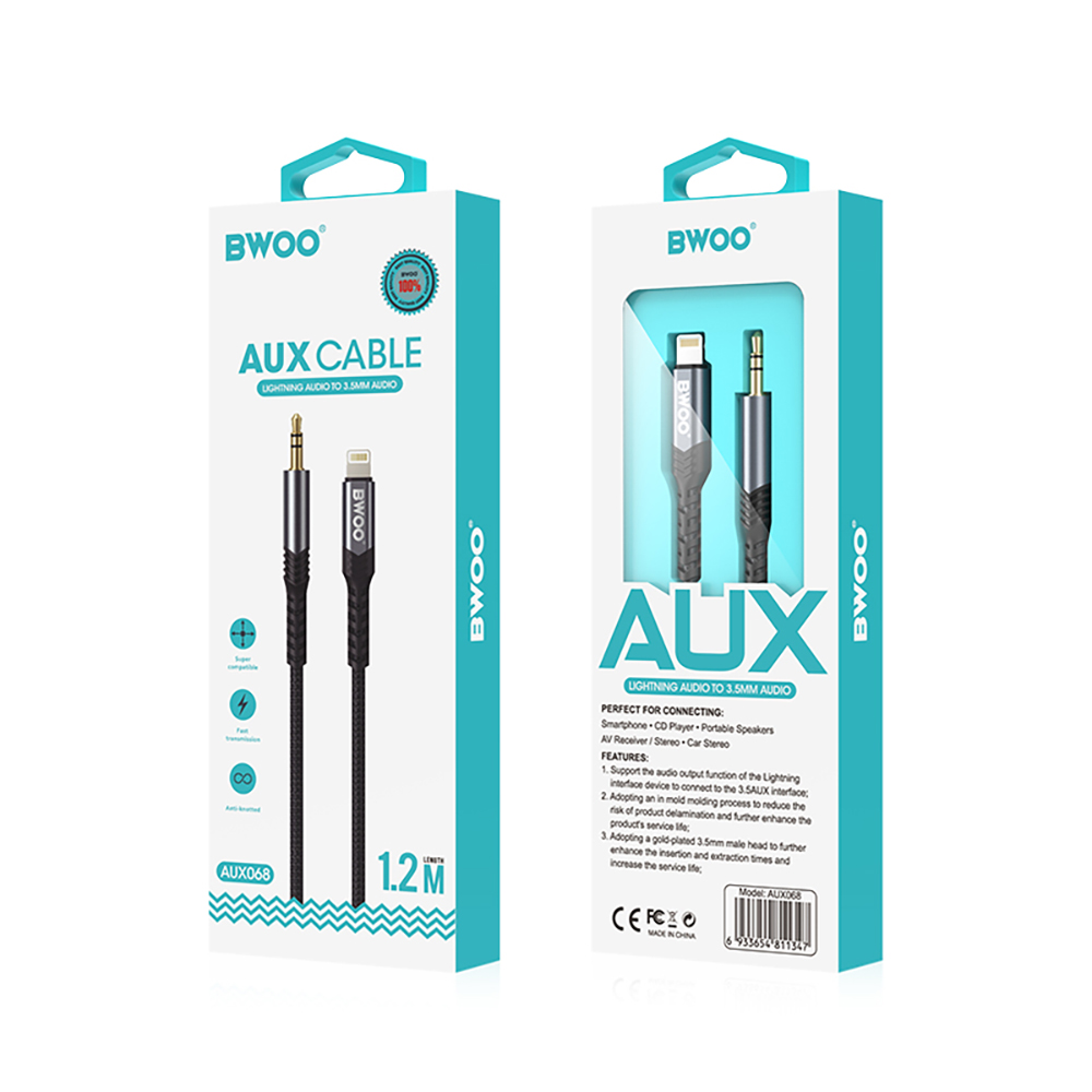 BWOO Cable AUX 3.5mm – Lightning BO-AUX068 black