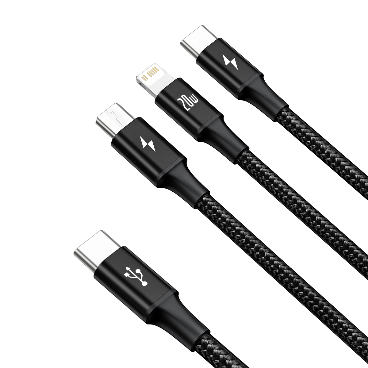 Baseus sladd 3in1 Rapid PD USB-C – micro USB + Lightning + USB-C 1,5m svart 20W