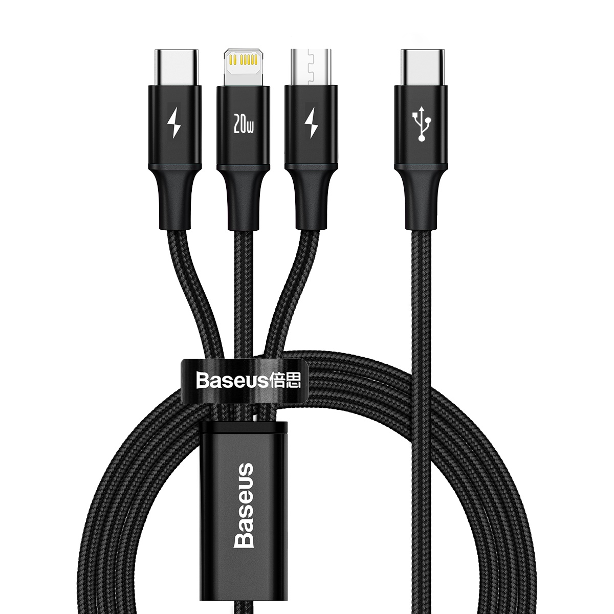 Baseus sladd 3in1 Rapid PD USB-C – micro USB + Lightning + USB-C 1,5m svart 20W