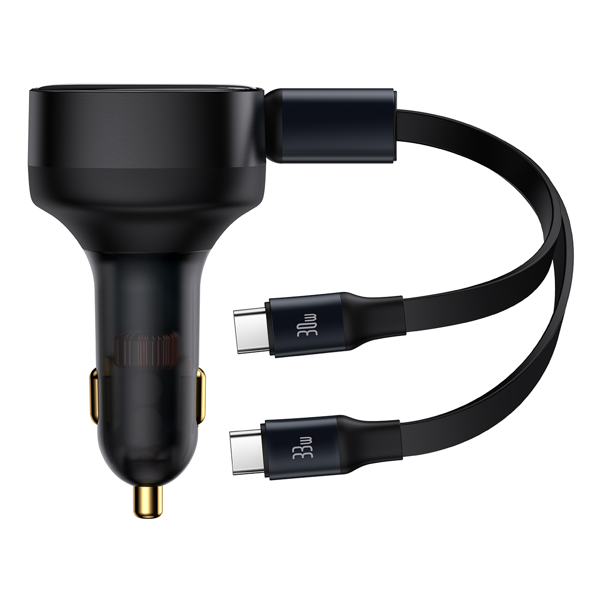 Baseus bil-laddare Enjoyment Retractable 2w1 30W svart med kabel 2x USB-C