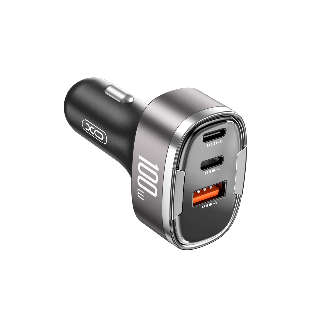 XO car charger CC61 PD QC 3.0 100W 1x USB 1x USB-C 1x Lightning gray