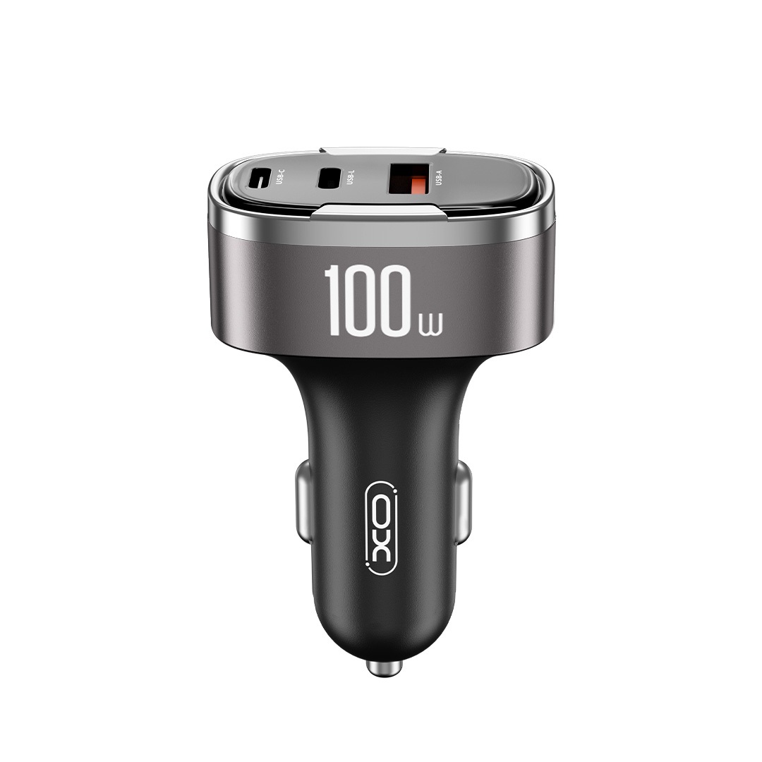 XO car charger CC61 PD QC 3.0 100W 1x USB 1x USB-C 1x Lightning gray