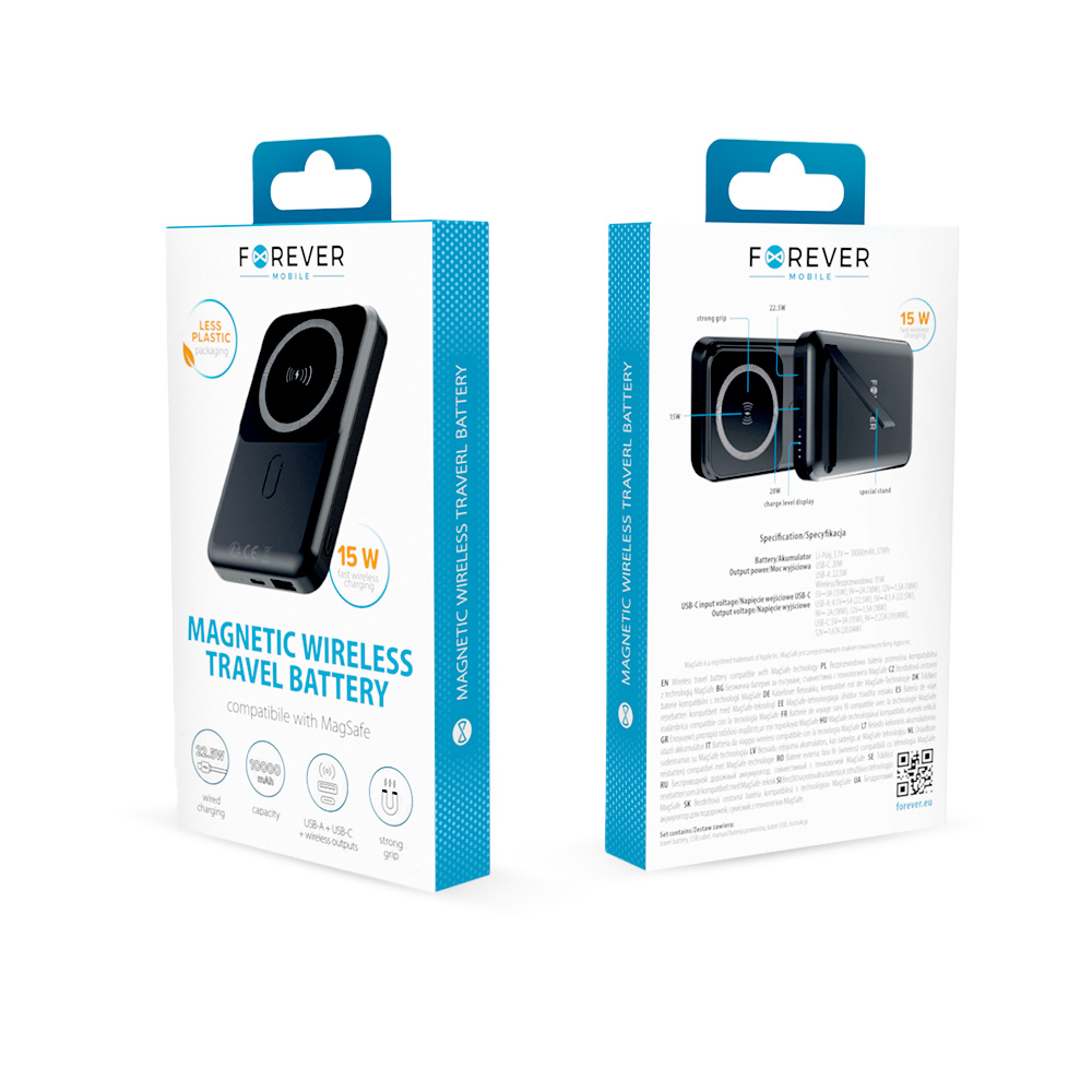 Forever wireless power bank MATB-100 PD QC 22.5W 10000 mAh magnetic black
