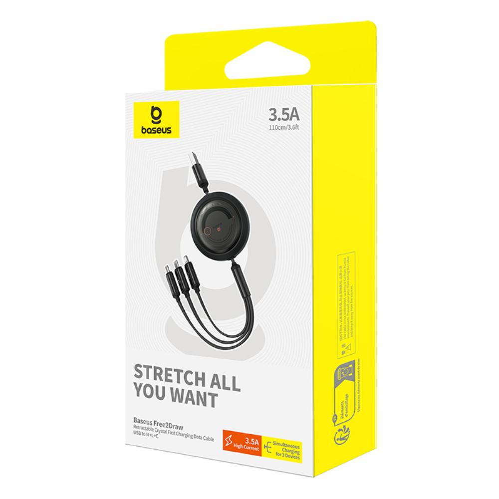 Baseus Free2Draw Utvikbar Kristallsnabbaddningskabel USB till M+L+C 100W 1,1m Kluster Svart