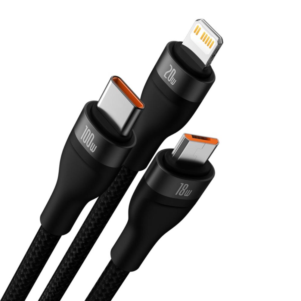 Baseus cable 3in1 Flash II USB + USB-C – Lightning + USB-C + microUSB 1,5 m 3,5A black 100W