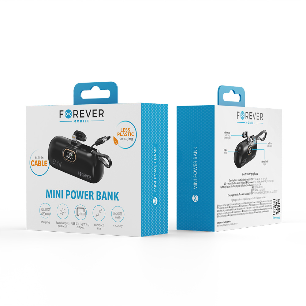 Forever mini power bank MTB-100 22.5W 5000 mAh Lightning svart