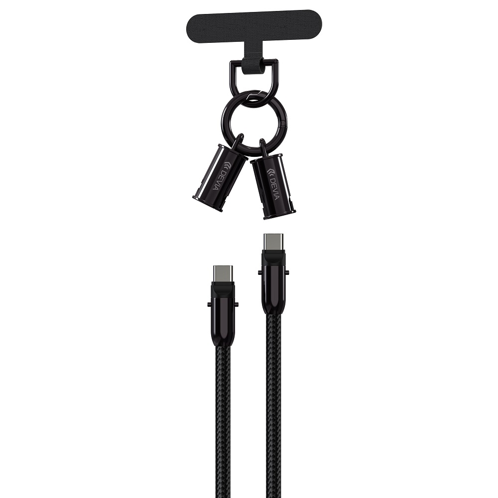 Devia kabelband 2in1 PD USB-C – USB-C 1,2 m 60W svart